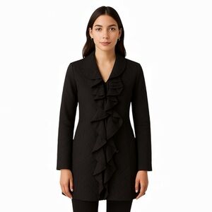 Anthropologie Tabitha Women's Black Textured Ruffled Lapel Jacket Size 0